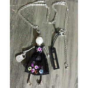 Coco  Carmen Lady Sequin Flowers Purse Faux Pearl Rhinestone Pendant Silver Tone